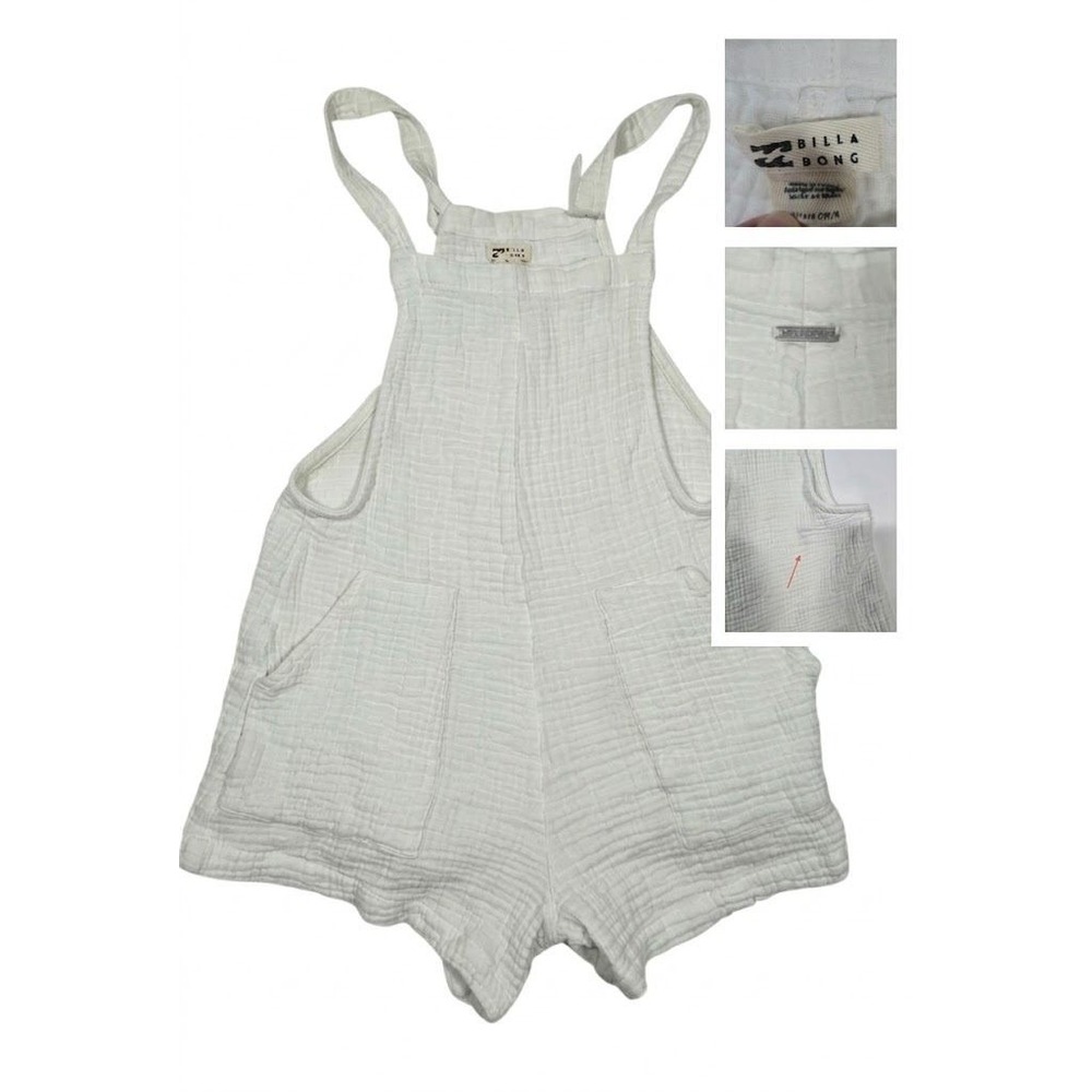 Billabong Gauze Shortall Romper Womens S White Cotton Bib Overall Beach Coverup